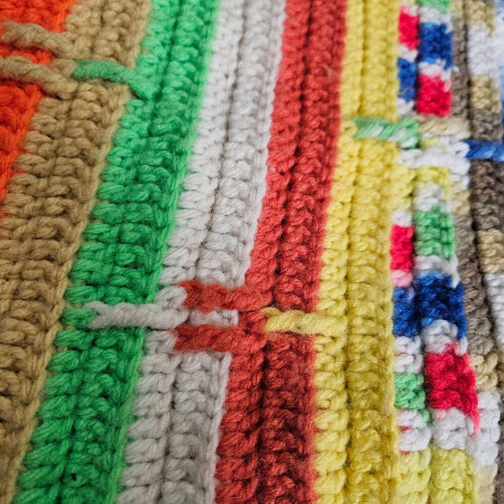 Crocheted Afghan Blanket Throw Lap Homemade Colorful Stripe Ethnic MCM 48x58" - Picture 3 of 9